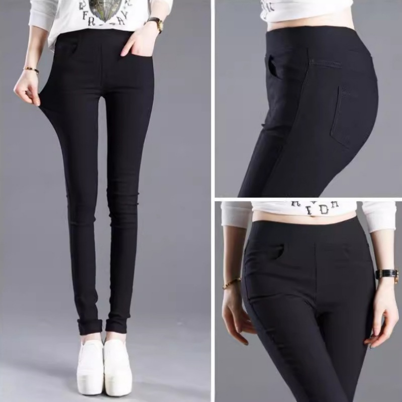 Women Elastic Waist Stretchable Slim Fit Cropped Skinny Long Pants Front and Rear Pockets Pencil Pants-Stella's Fashion