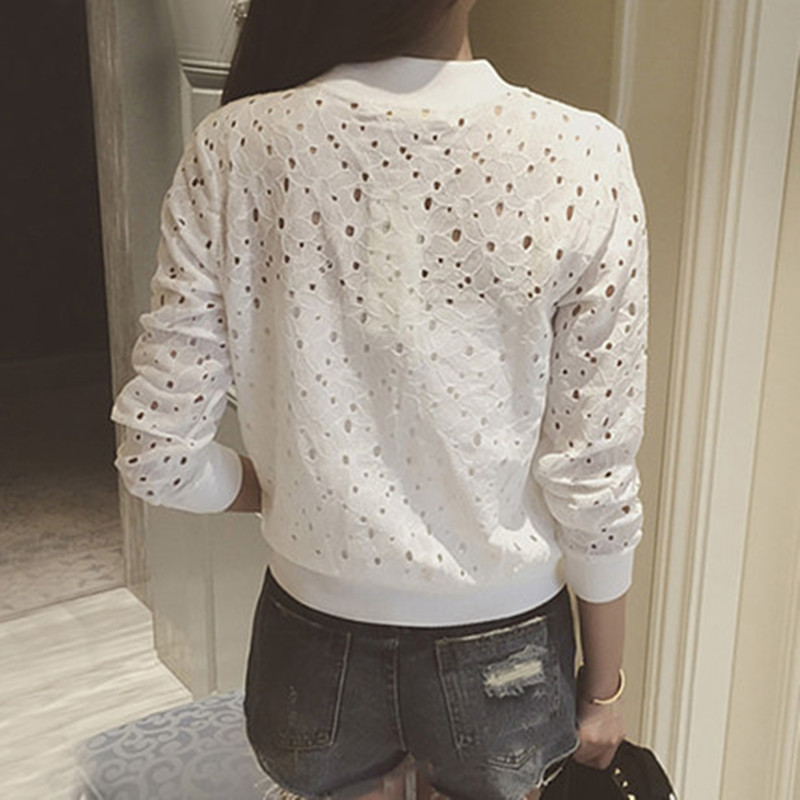 [Stella Fashion] Summer new Korean version of the thin long-sleeved lace sunscreen clothing women's short zipper jacket-Stella's Fashion