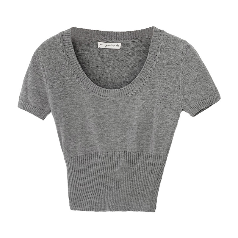 Stella Fashion Summer Soft Knitted Crop Tops U-Neck Short-Sleeved  Slim Fit Tight Design Short T-shirt-Stella's Fashion