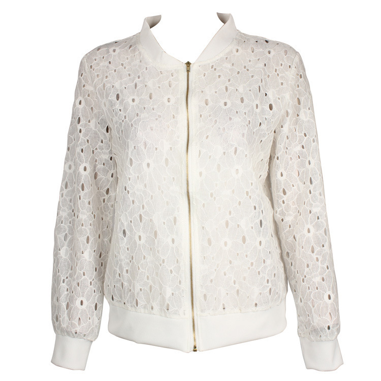 [Stella Fashion] Summer new Korean version of the thin long-sleeved lace sunscreen clothing women's short zipper jacket-Stella's Fashion