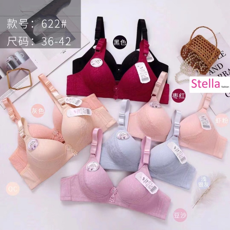 [Stella Fashion] Women Middle-Aged Mom Plus Size Wireless Sexy Bra Gathering Anti-Sagging Push Up Lace Solid Color Bras-Stella's Fashion