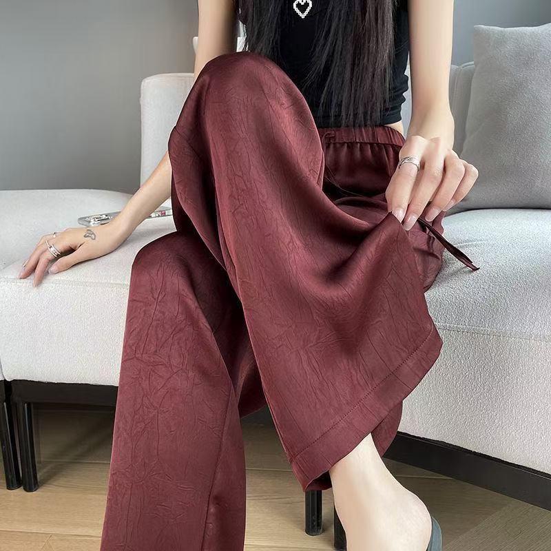 Stella Fashion Women’s Glazed Satin Wide Leg Pants | High Waist Long Trousers | Slimming & Flowing Fit | Summer Fashion Elegant Office Casual