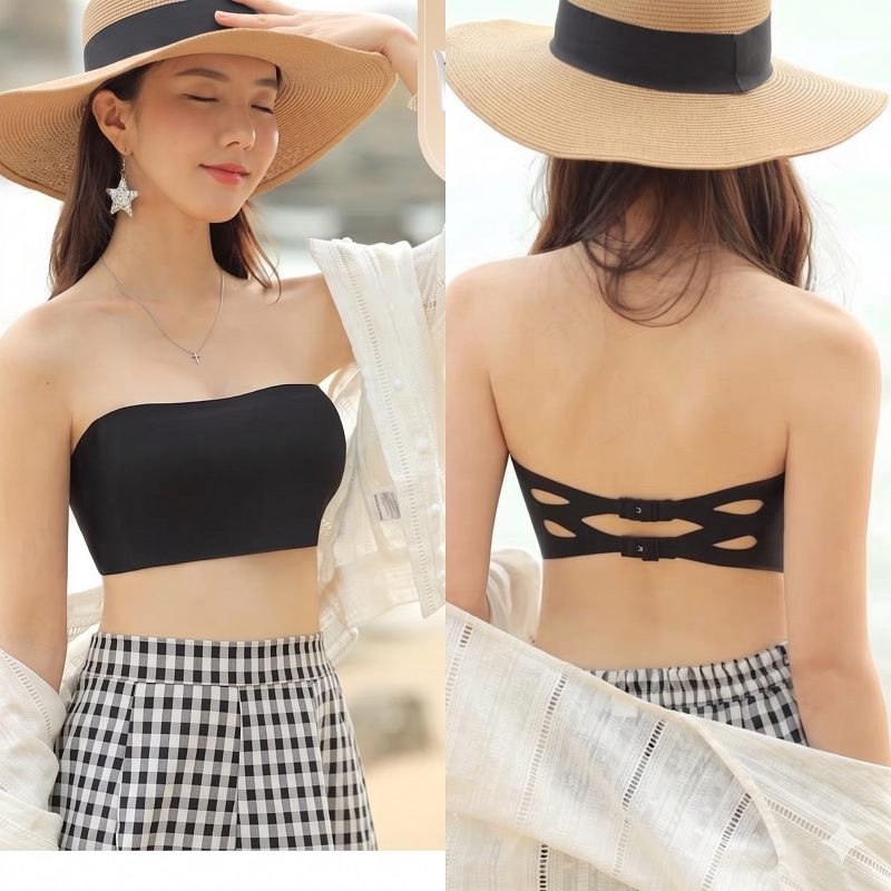 Stella Fashion Korea ice silk seamless all-match  Bralette Women Bra tube Top Cotton Nylon Removable Pad 