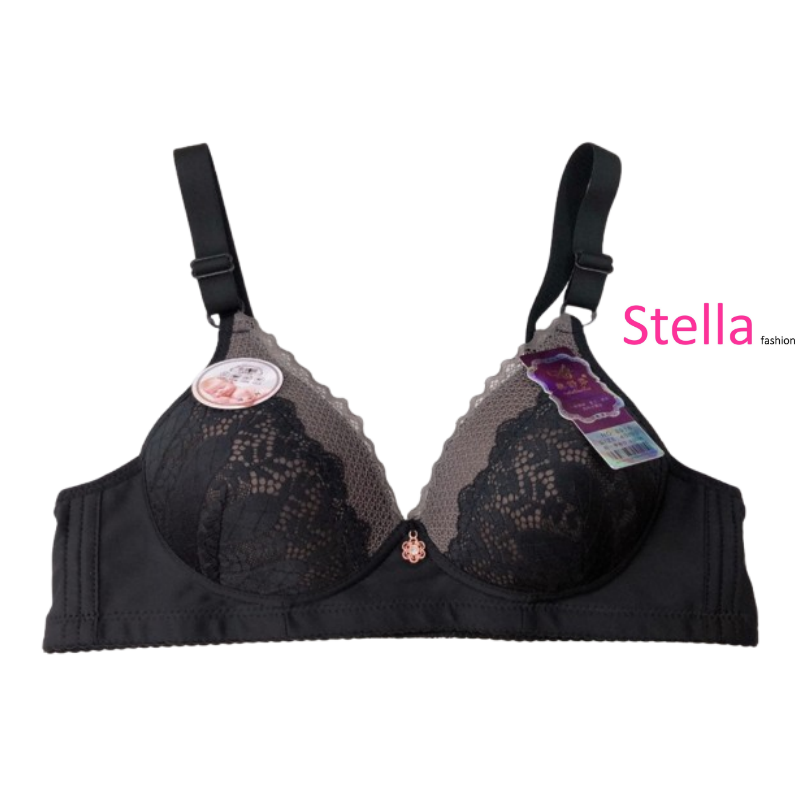 [Stella Fashion] No Steel Ring Middle-aged Mother Thin Mould Cup Lace Bra Women's gathered anti-sagging bra underwear