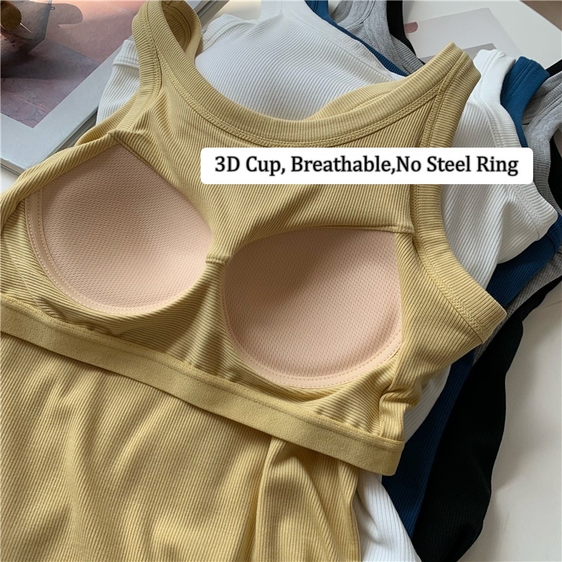 Stella Fashion Women Ribbed Tank Top with Built-in Bra | Padded Camisole | Wire-Free Inner & Outer Wear| Summer Basic Top