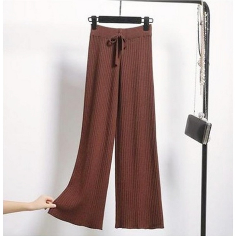 Stella Fashion Korean Version Women Retro Leisure Style Wide Leg Elastic Waist Knitted Long Pants Fashion Palazzo