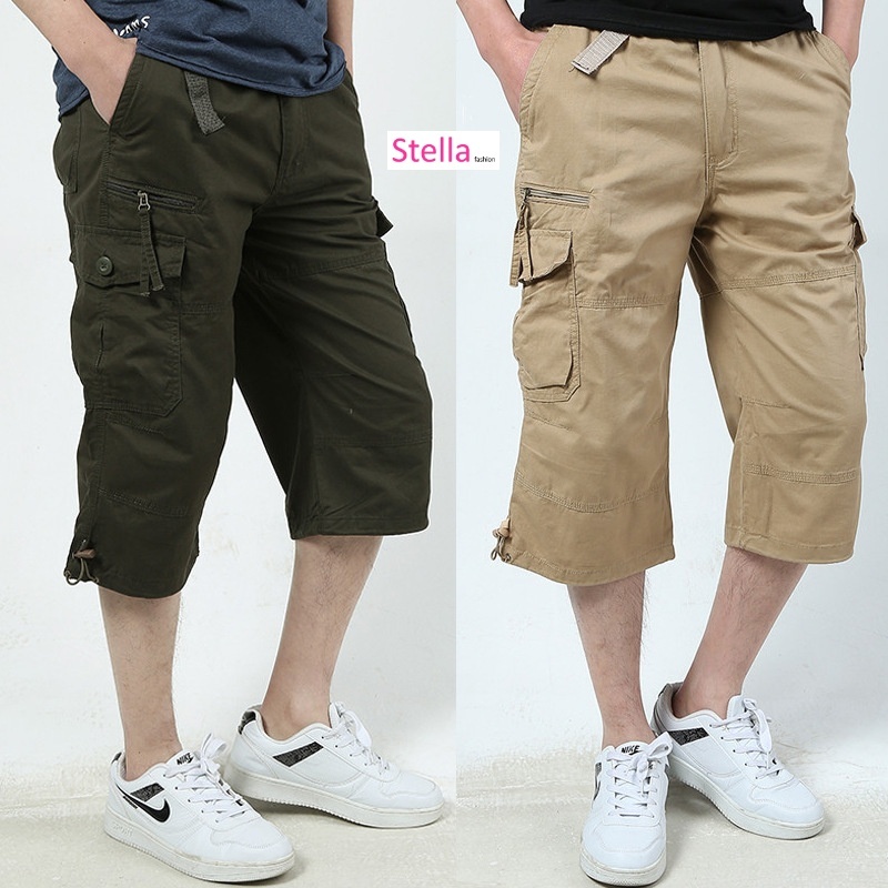 Stella Fashion Cargo Pants Men Straight Cut 3/4 Bermuda Men 100% Cotton Soft Pants Multi Pocket Cargo Pants