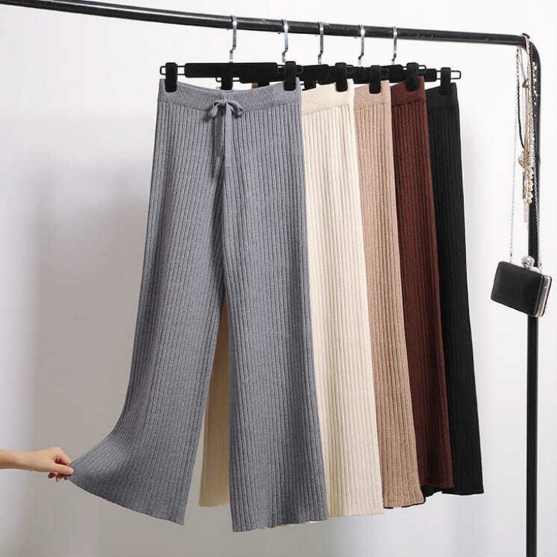Stella Fashion Korean Version Women Retro Leisure Style Wide Leg Elastic Waist Knitted Long Pants Fashion Palazzo