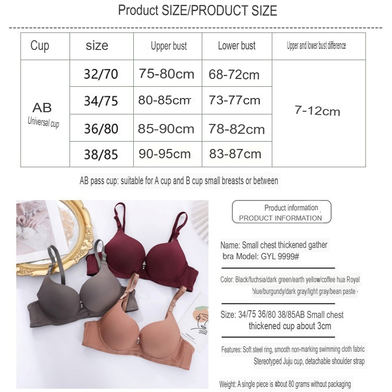 Stella Fashion Push Up Bra Small Breast 34-38 A B Cup Wired Seamless Bra 2 Hook Push Up Bra Ada Besi Bra