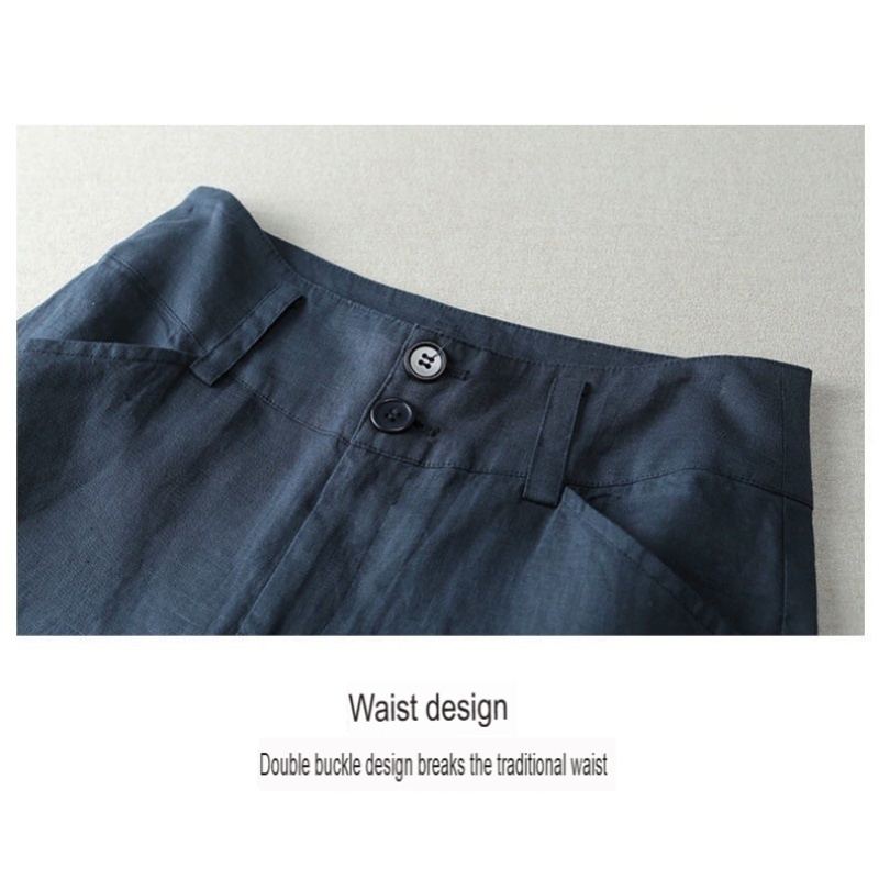 Stella Fashion Women Casual Pants Semi Elastic High Waist Loose Straight Pants Linen and Cotton Wide Leg Trousers