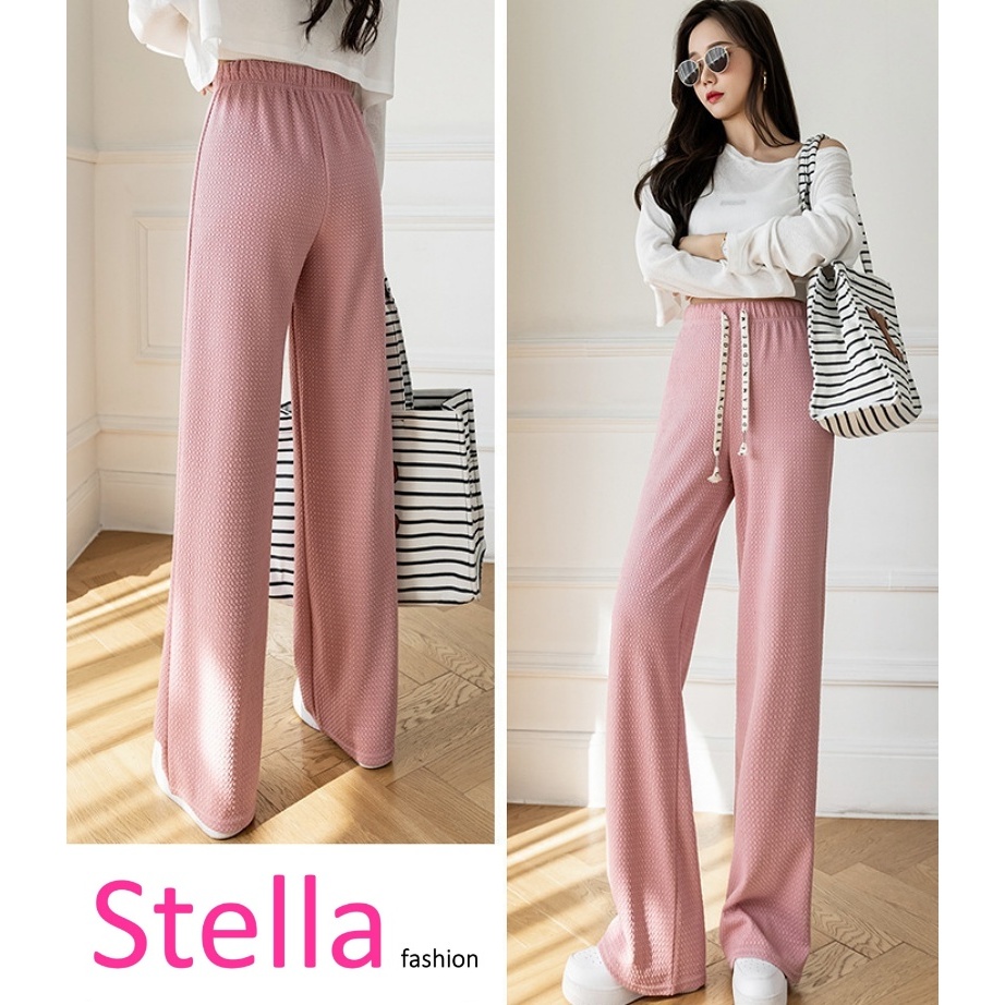 Stella Fashion Women Waist Drawstring Wide Leg Loose and Comfortable Long Trousers  Palazzo Hight waist Casual Pants