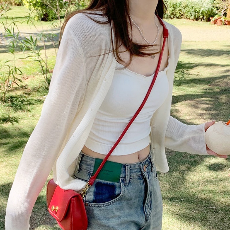 [Stella Fashion] Summer Sunscreen Outer Korean Style Women's Cover Fat Thin Top Long Sleeve Cardigan Knitted Blouse-Stella's Fashion