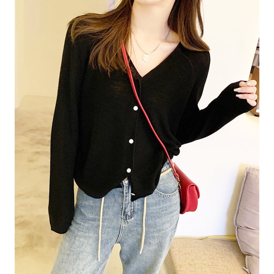 [Stella Fashion] Summer Sunscreen Outer Korean Style Women's Cover Fat Thin Top Long Sleeve Cardigan Knitted Blouse-Stella's Fashion