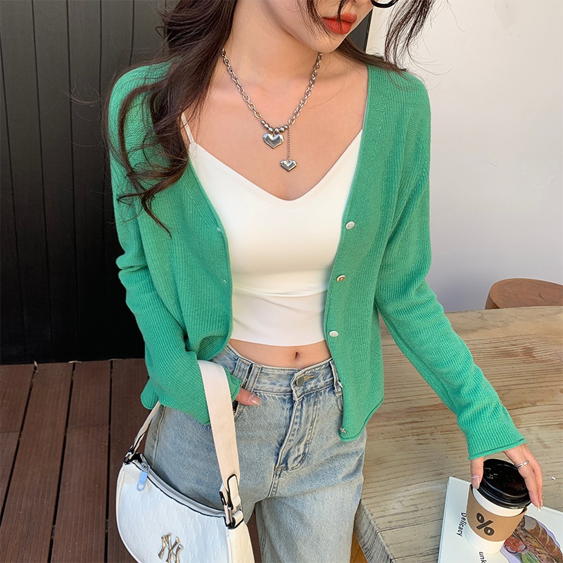 [Stella Fashion] Summer Sunscreen Outer Korean Style Women's Cover Fat Thin Top Long Sleeve Cardigan Knitted Blouse-Stella's Fashion