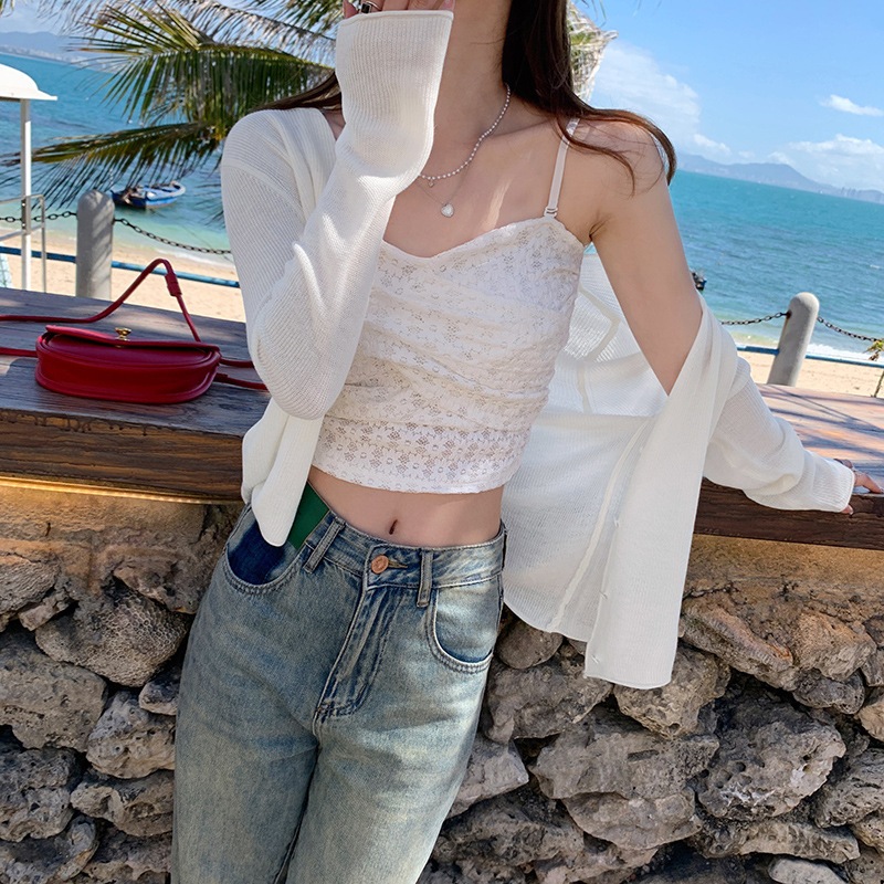 [Stella Fashion] Summer Sunscreen Outer Korean Style Women's Cover Fat Thin Top Long Sleeve Cardigan Knitted Blouse-Stella's Fashion