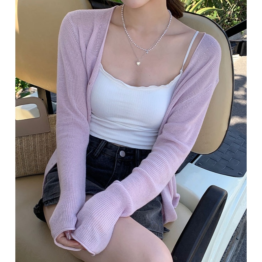 [Stella Fashion] Summer Sunscreen Outer Korean Style Women's Cover Fat Thin Top Long Sleeve Cardigan Knitted Blouse-Stella's Fashion