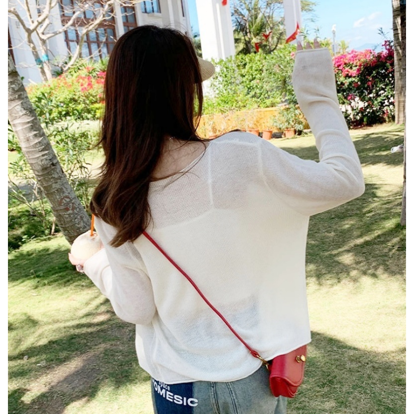 [Stella Fashion] Summer Sunscreen Outer Korean Style Women's Cover Fat Thin Top Long Sleeve Cardigan Knitted Blouse-Stella's Fashion