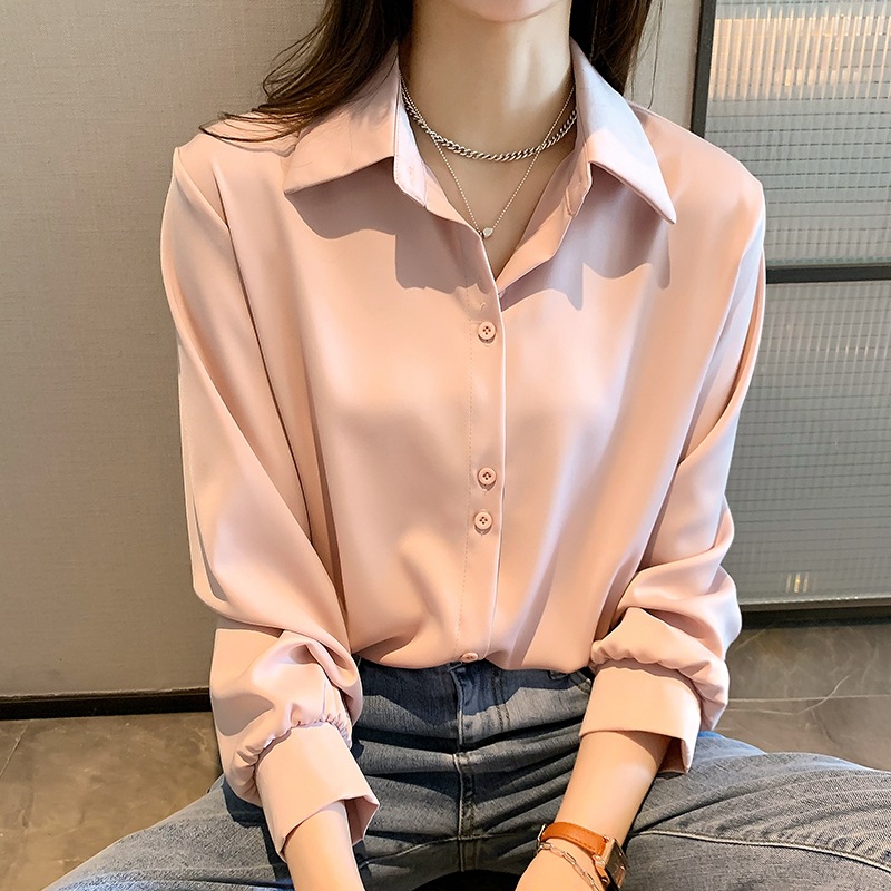 Stella Fashion Women's Fashion Chiffon Shirt Loose clothes, Stacked White Shirt, Bottoming Shirt Casual Plain Basic Blouse For Women