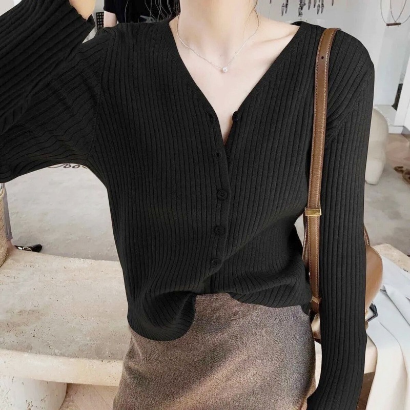 Stella Fashion Women's Knitted V Neck Open Front Long Sleeve Cardigan-Stella's Fashion