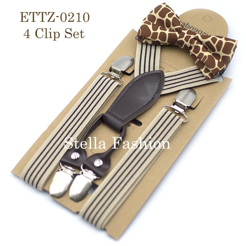 Stella Fashion Suspender Clip-on Braces and Bow Tie Set for Child Kids Party and Wedding 儿童吊裤带+印花领结