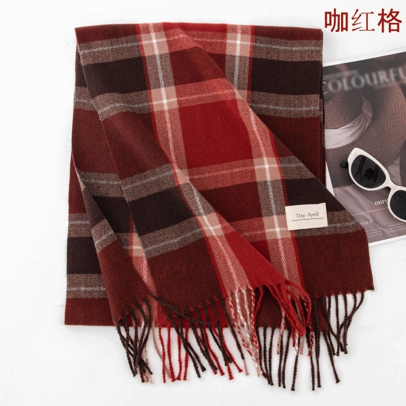 Stella Fashion Classic Pail Red Scarf Women Warm Extra Large Shawl Scarf Unisex Winter Neck Scarf Color Matching Plaid Print Tassel