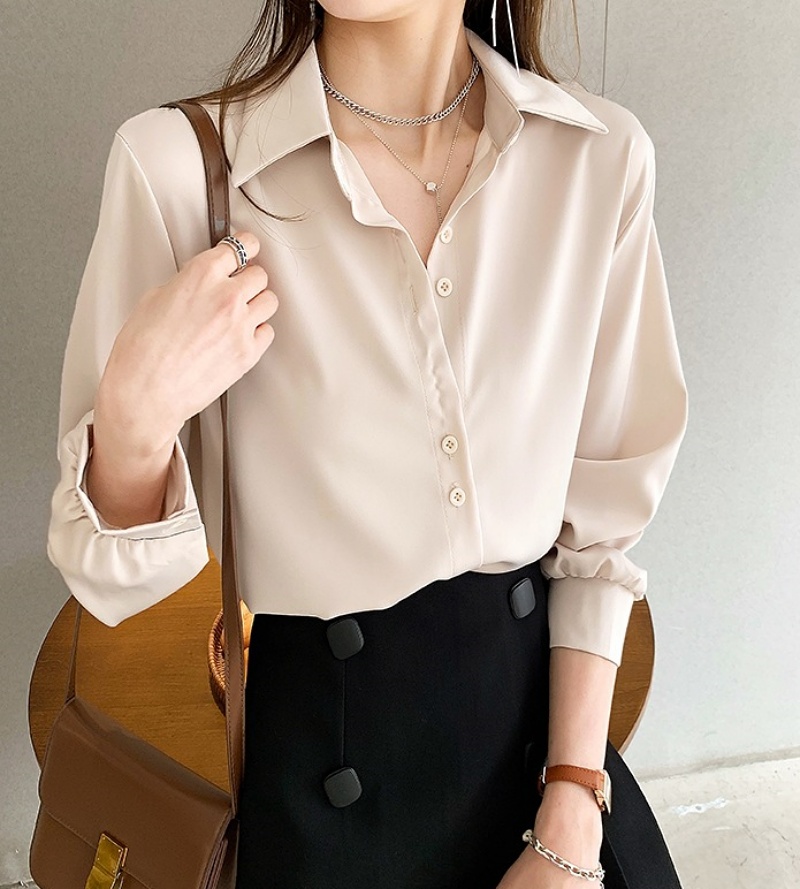 Stella Fashion Women's Fashion Chiffon Shirt Loose clothes, Stacked White Shirt, Bottoming Shirt Casual Plain Basic Blouse For Women