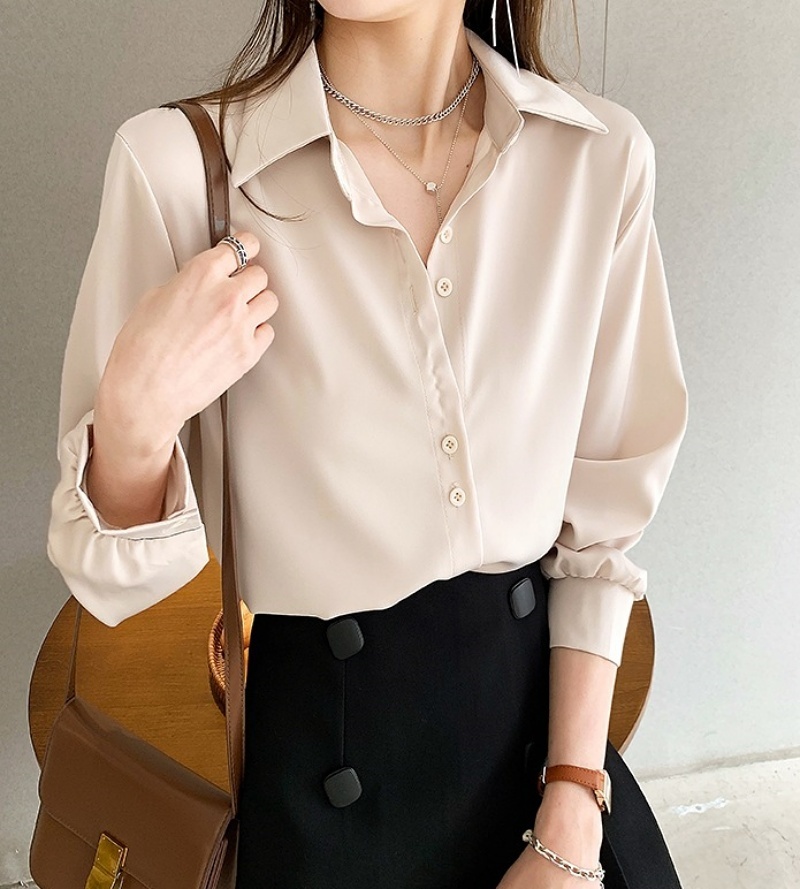 Stella Fashion Women's Fashion Chiffon Shirt Loose clothes, Stacked White Shirt, Bottoming Shirt Casual Plain Basic Blouse For Women-Stella's Fashion