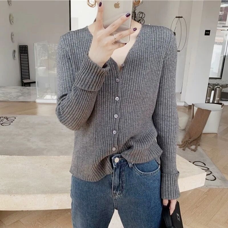 Stella Fashion Women's Knitted V Neck Open Front Long Sleeve Cardigan-Stella's Fashion