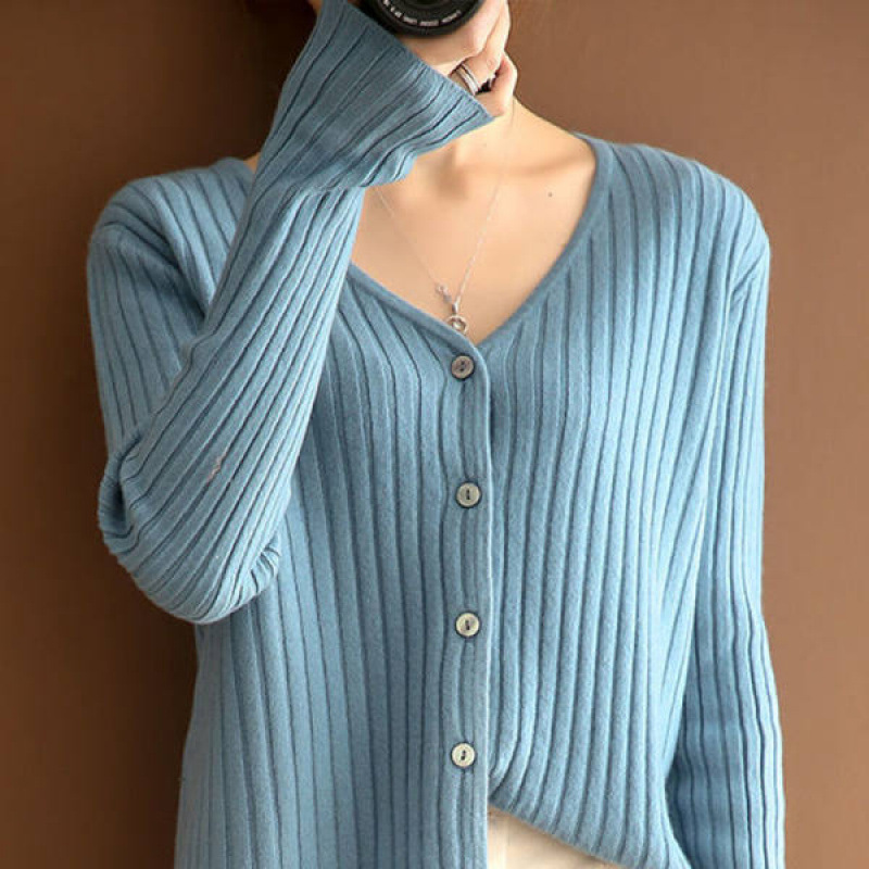 Stella Fashion Women's Knitted V Neck Open Front Long Sleeve Cardigan-Stella's Fashion