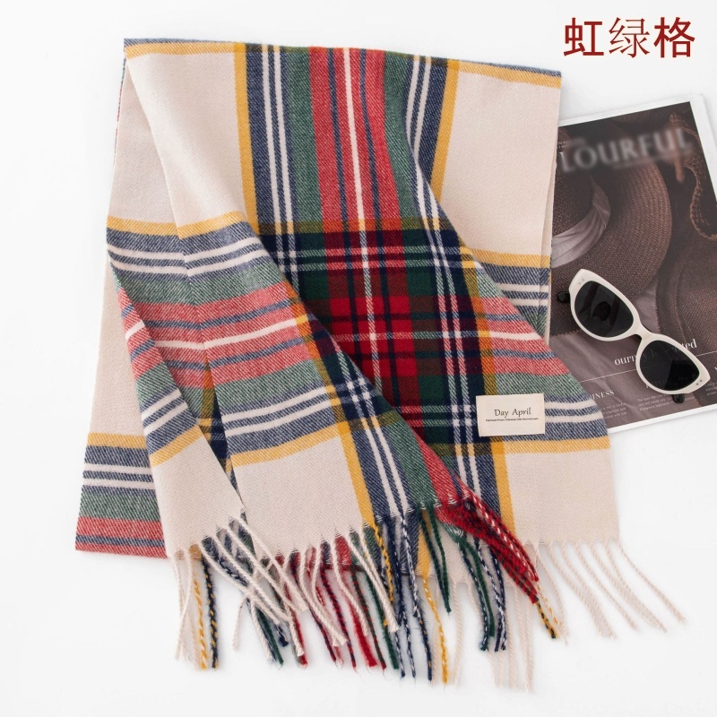 Stella Fashion Classic Pail Red Scarf Women Warm Extra Large Shawl Scarf Unisex Winter Neck Scarf Color Matching Plaid Print Tassel