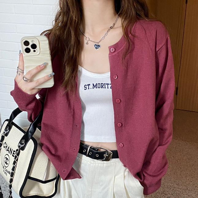 Stella Fashion New Cotton Yarn Knitted Cardigan for Women Long Sleeve Thin Sweater for Autumn 