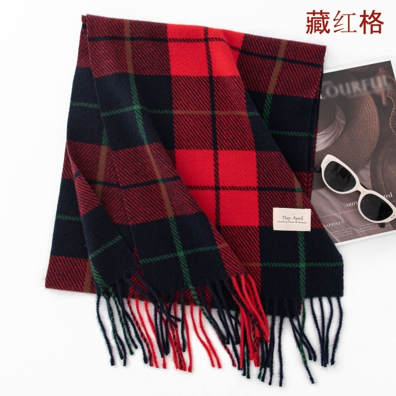 Stella Fashion Classic Pail Red Scarf Women Warm Extra Large Shawl Scarf Unisex Winter Neck Scarf Color Matching Plaid Print Tassel