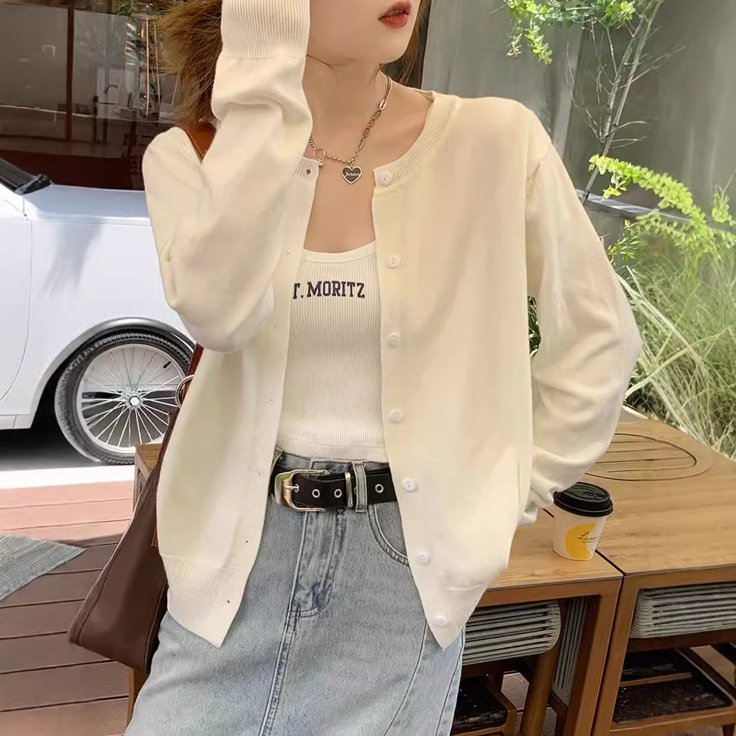 Stella Fashion New Cotton Yarn Knitted Cardigan for Women Long Sleeve Thin Sweater for Autumn 