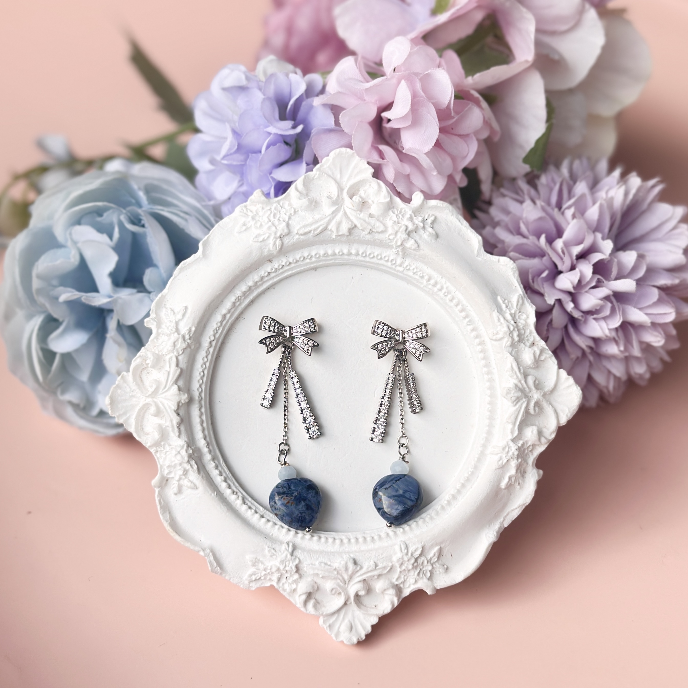 Winter Collection - Premium Pietersite Heart with Silver Ribbon