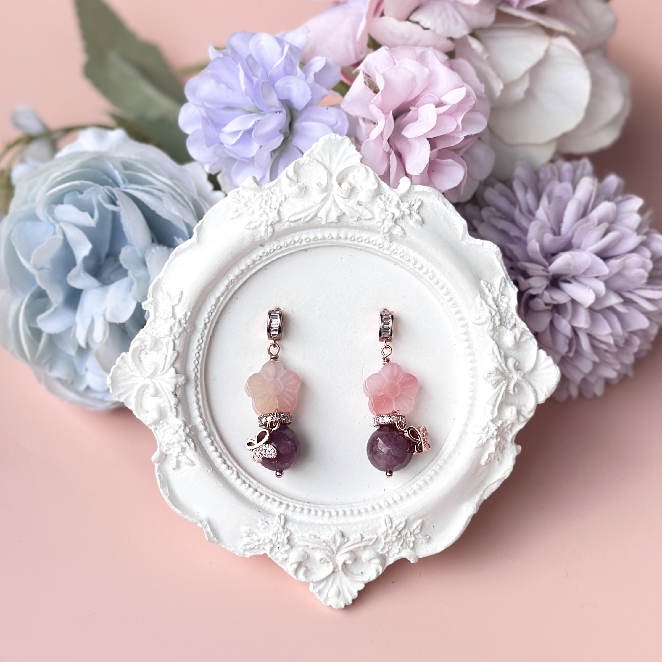 Yan Yuan Agate Sakura with Ruby Earring