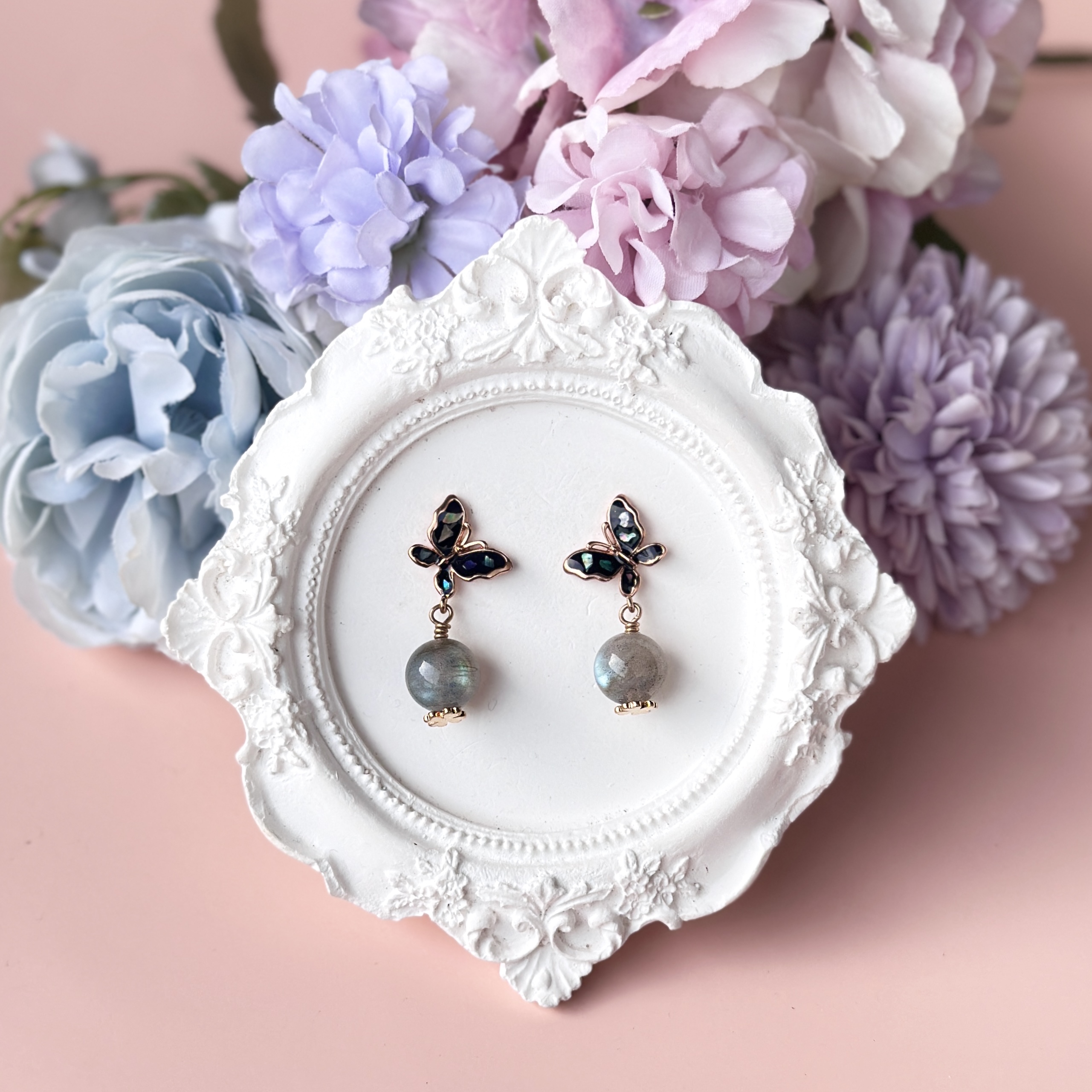 Labradorite with Butterfly Stud Earring