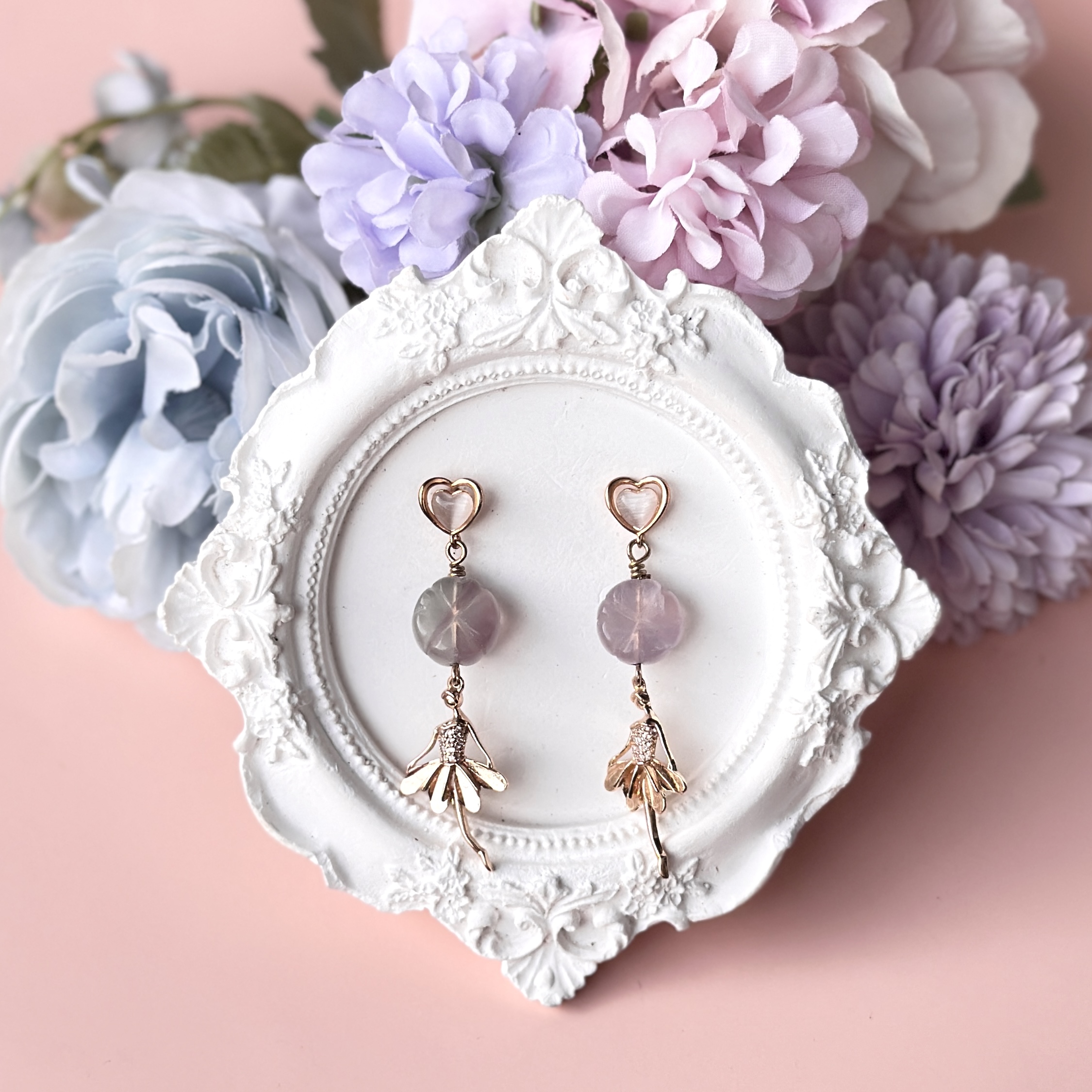 Fluorite Clover Gold Ballerina Earring