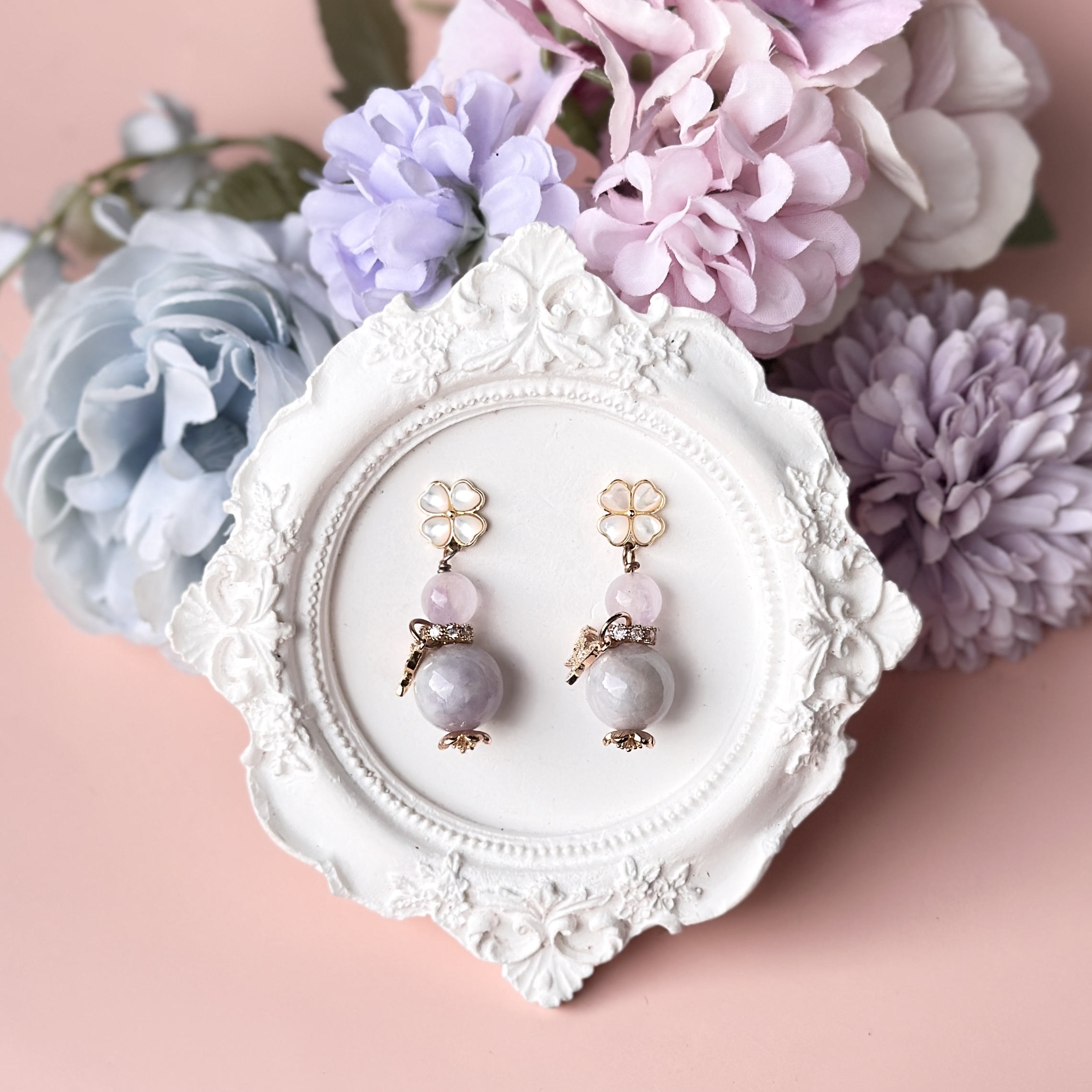 Double Lavender Jade Amethyst Earring