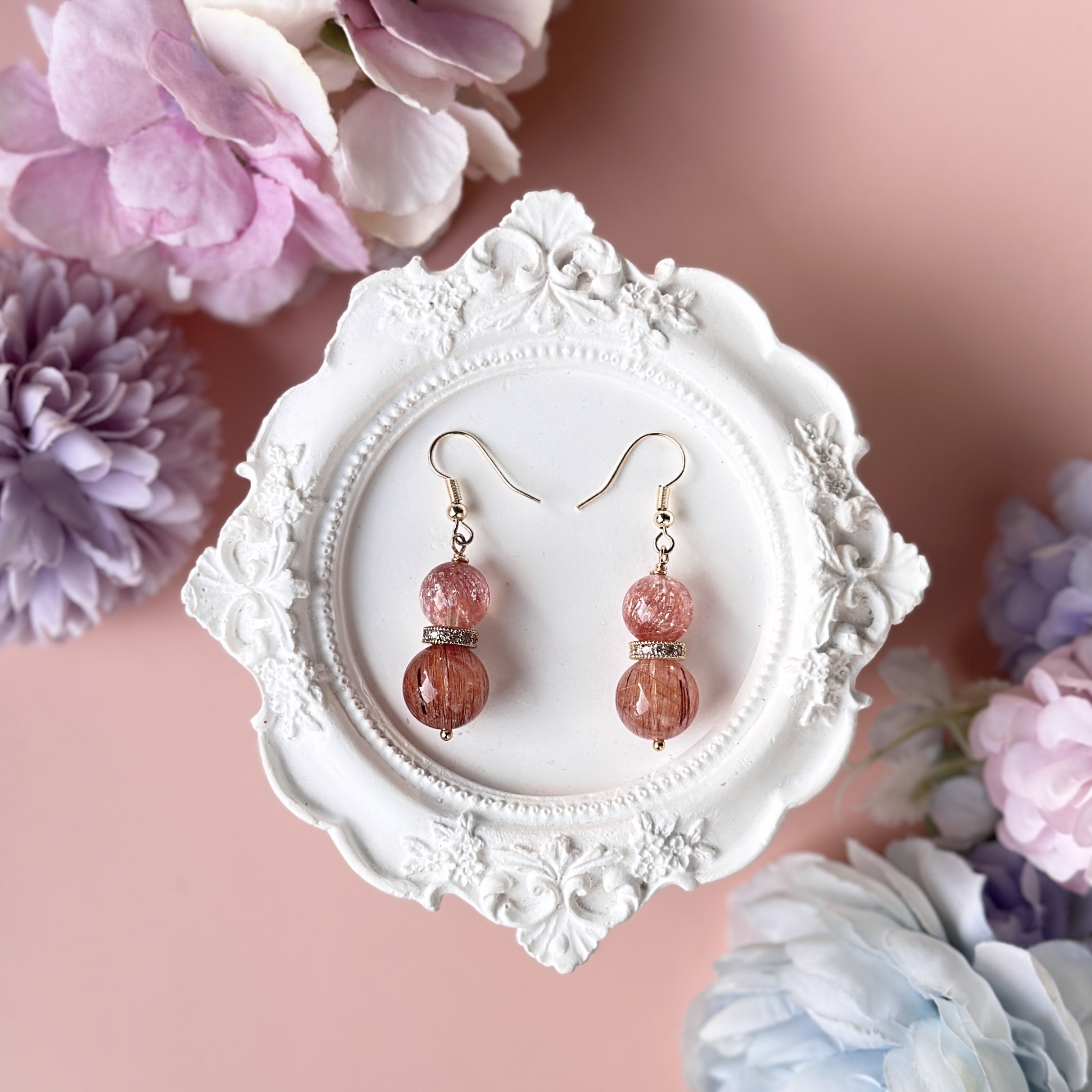 Peach Super 7 with Red Copper Rutile Earring
