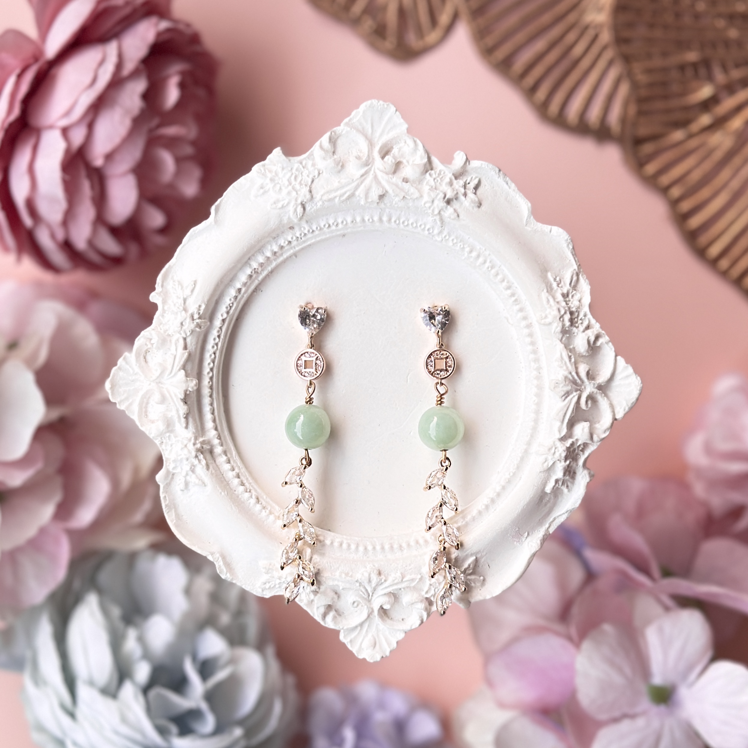 Classic Oriental Coin with Apple Green Jade