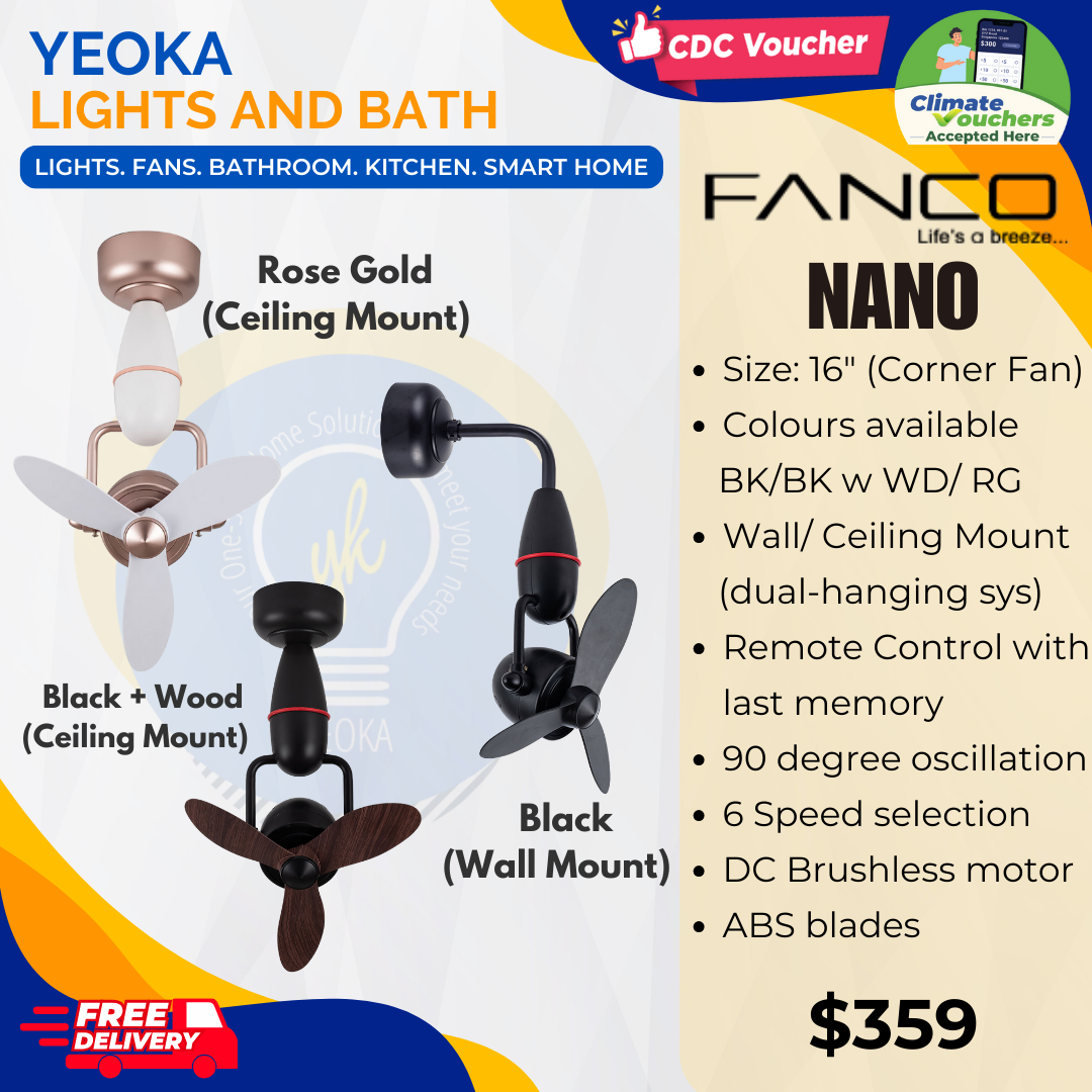 FANCO Ceiling Fan NANO DC Motor Corner Fan (16")