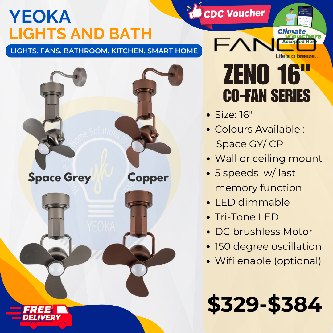 FANCO Corner Fan Zeno 16" w/ LED Tri-Tone 