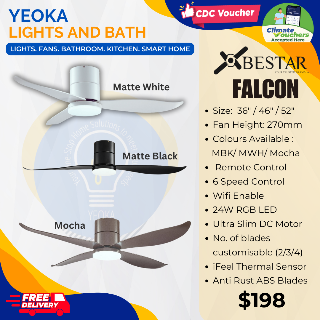 BESTAR Ceiling Fan Falcon | 36"/46"/52" 24W LED RGB