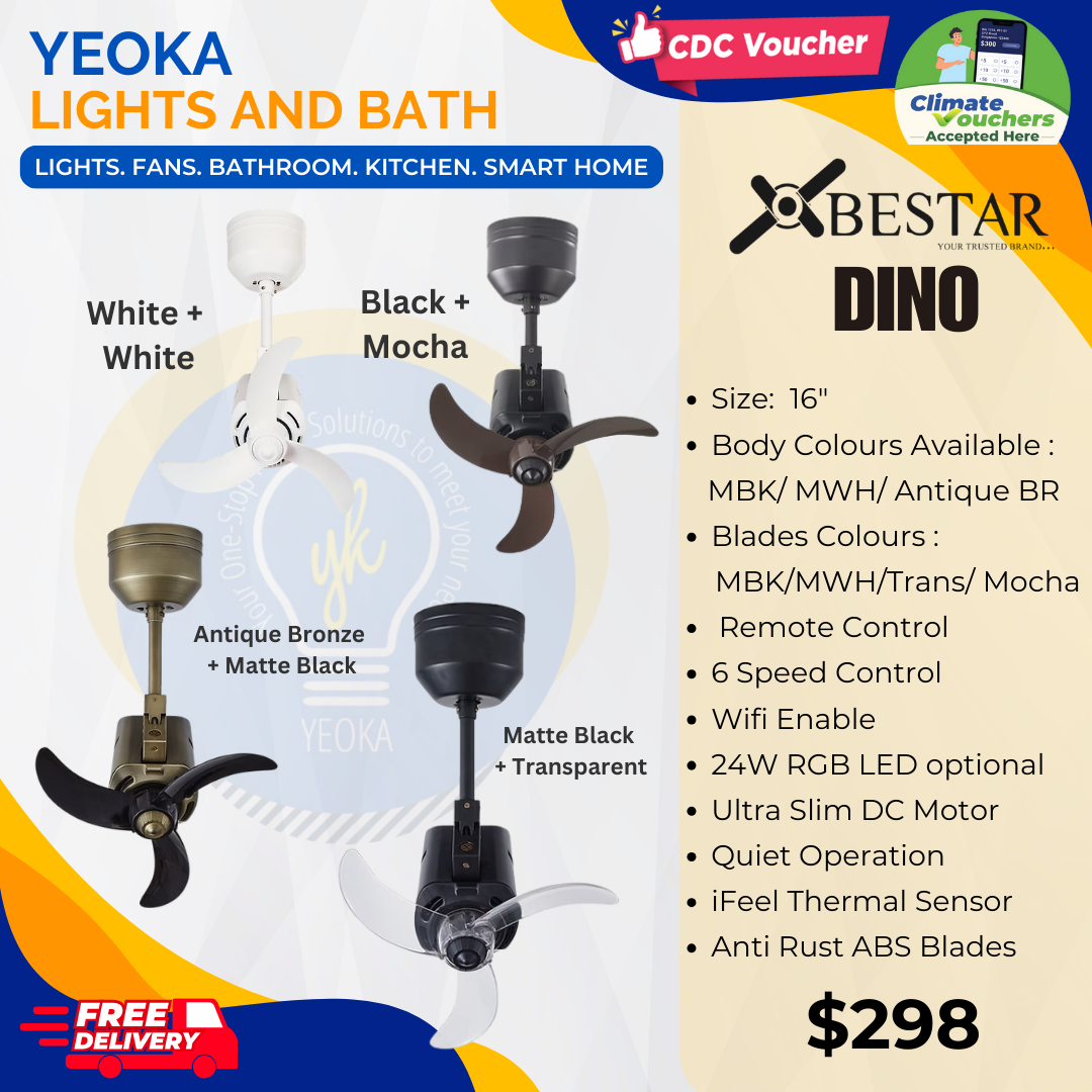 BESTAR Corner Fan Dino| Ceiling Mounted| 16" 2 Colours