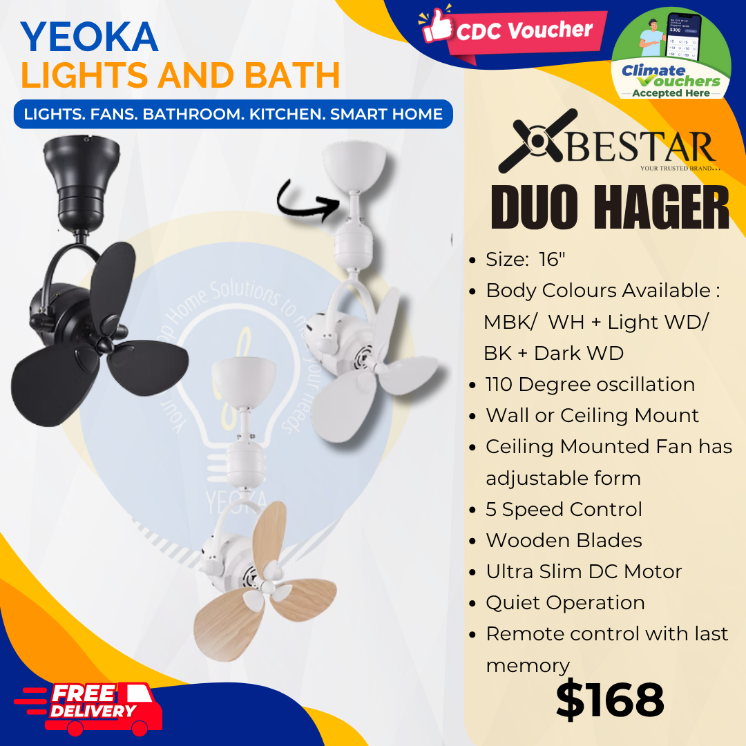 BESTAR Corner Fan Duo Hagar 16inch 3-blades DC | Ceiling Mounted