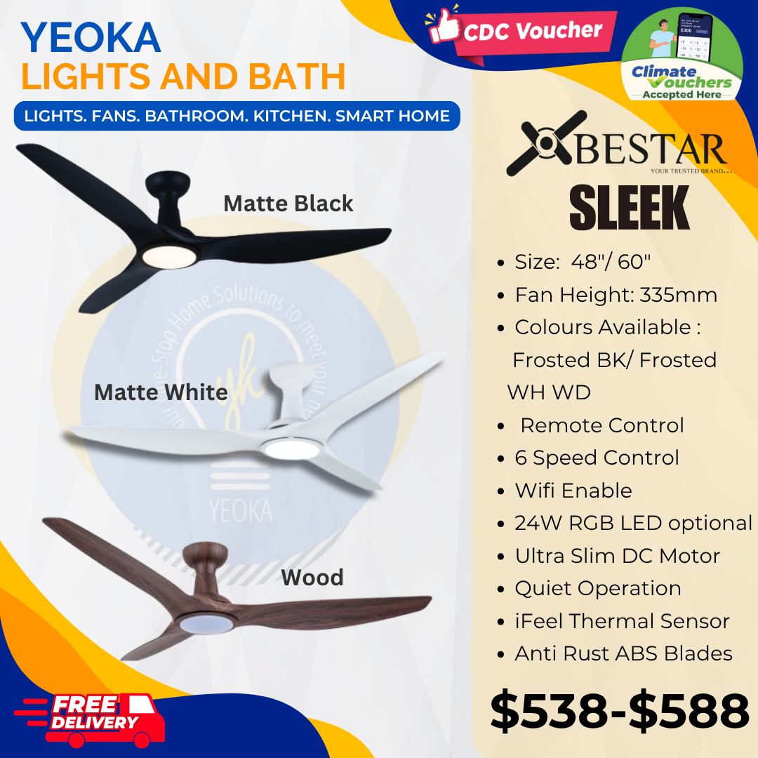 BESTAR Ceiling Fan SLEEK| 48/60" 24W LED RGB|6 Blades 3 Colours