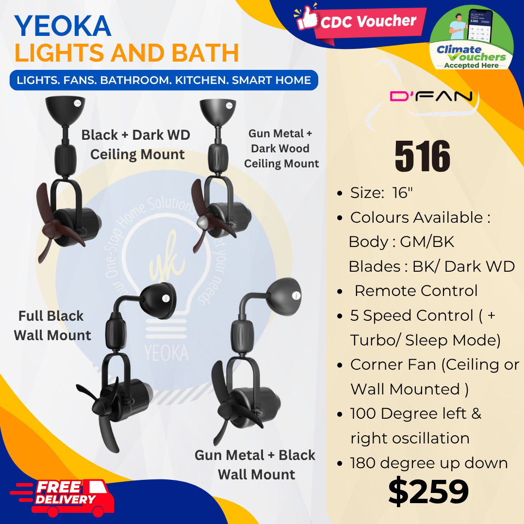 D'FAN  Corner Fan 516 DC Motor (16") Ceiling Mounted