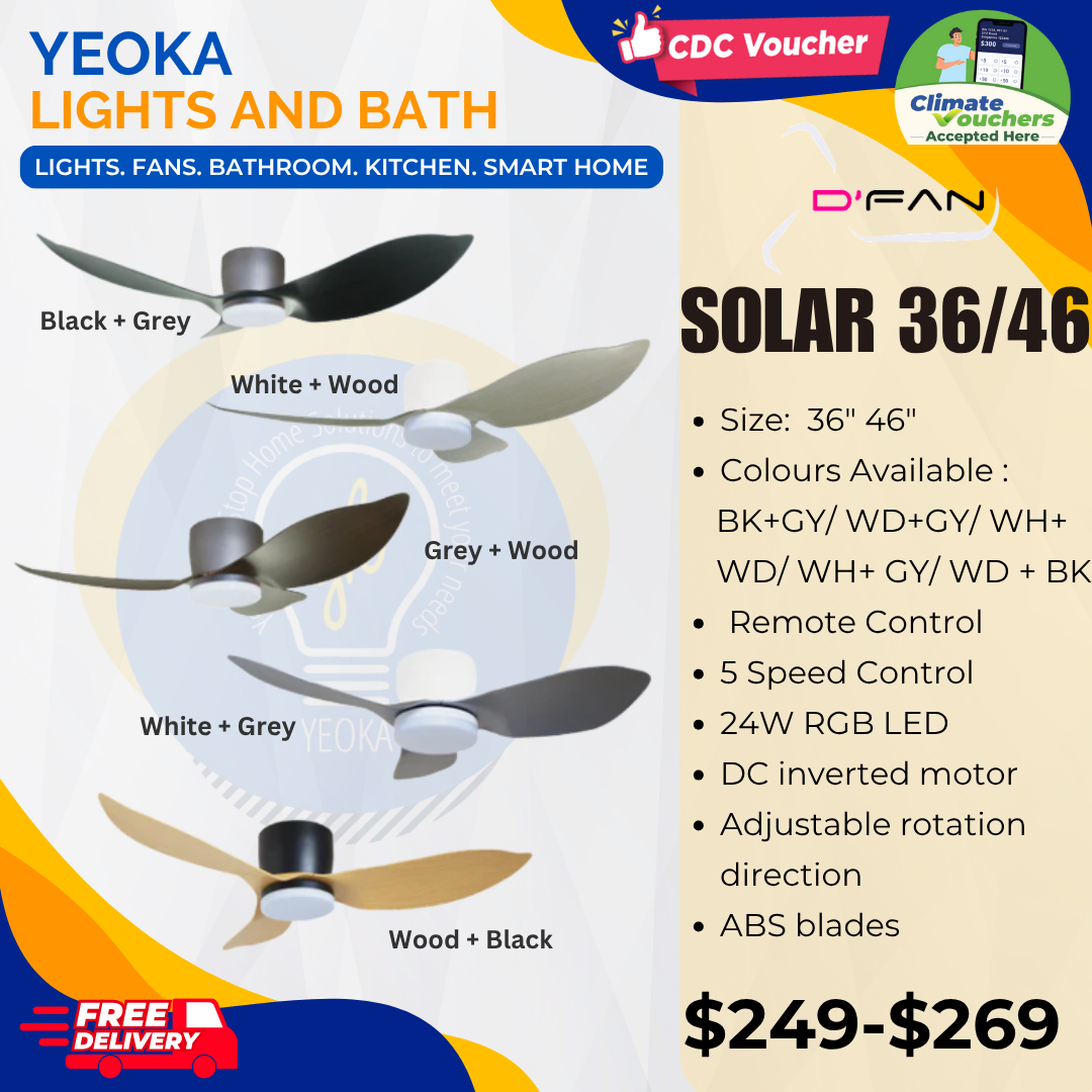 MISTRAL Ceiling Fan SOLAR Series 36/46 inch| 3 Blade ABS, DC Motor, Remote Control, 3 Light Colours