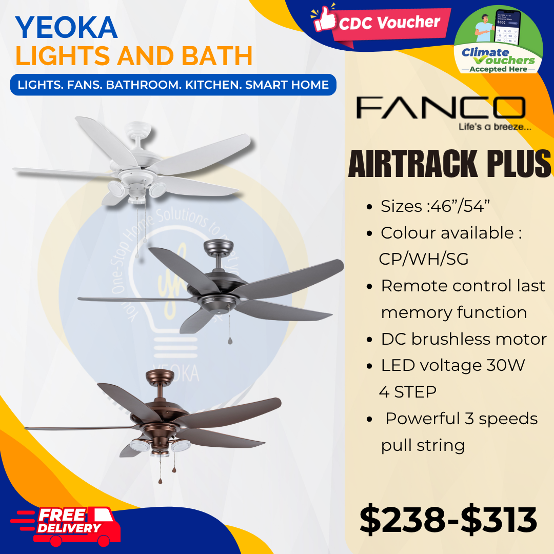 FANCO Ceiling Fan Airtrack Plus DC Motor (46"/54") with 3 tone LED Light Kit