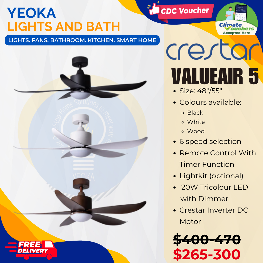 CRESTAR Ceiling Fan Valueair 5B|48/55" 20W LED RGB